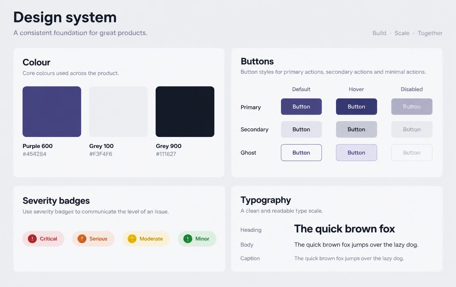 Component sheet showing buttons, tags, table rows and variant grids