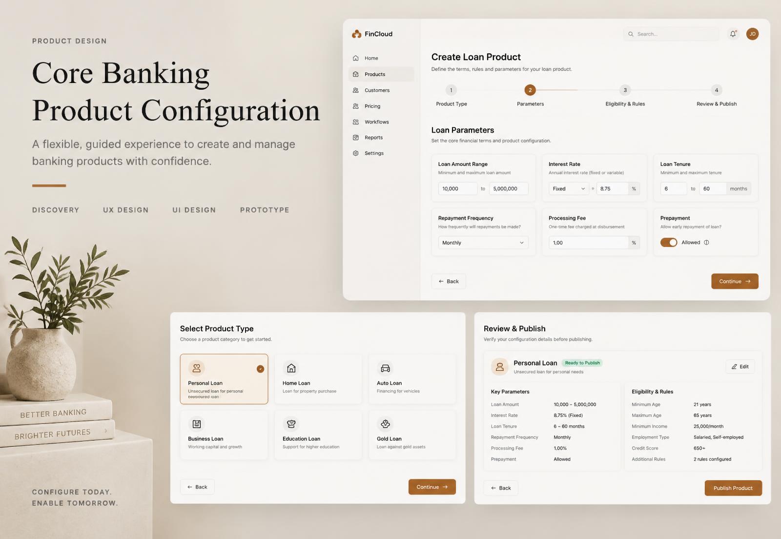 Woodcore core banking product configuration wizard and review screen